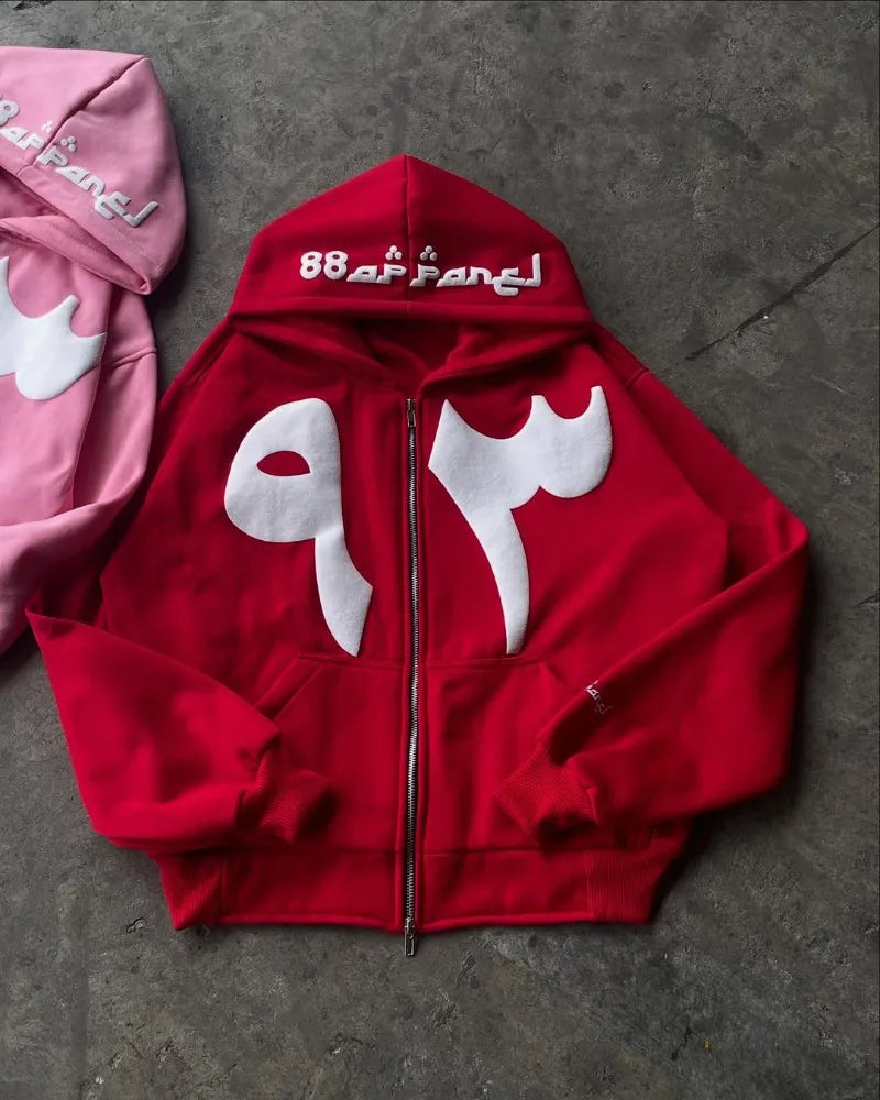 Letter Foam Zipper Hoodie