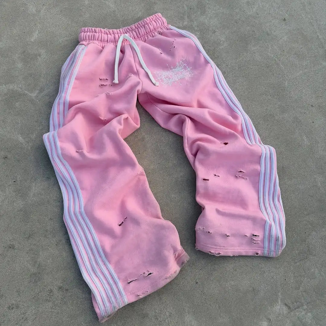 side stripe print straight pants