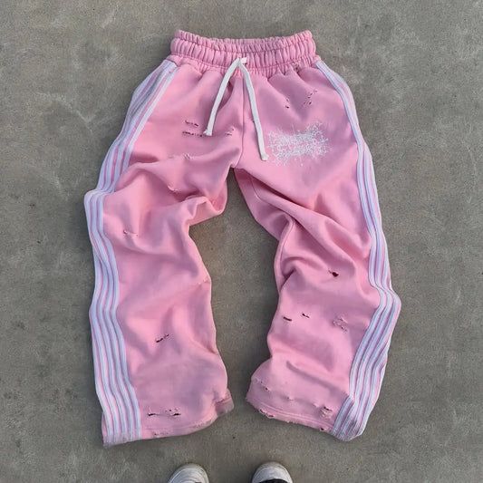 side stripe print straight pants