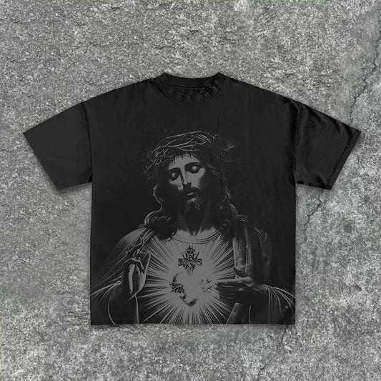 Vintage J Esus Print Round Neck shirt