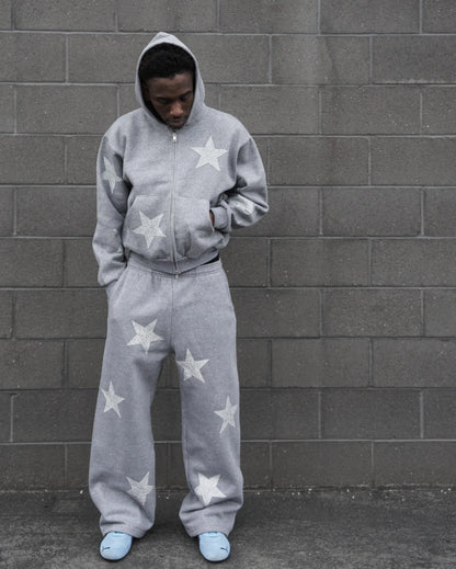 Star Heather Grey Zip Up Hoodie Tracksuit