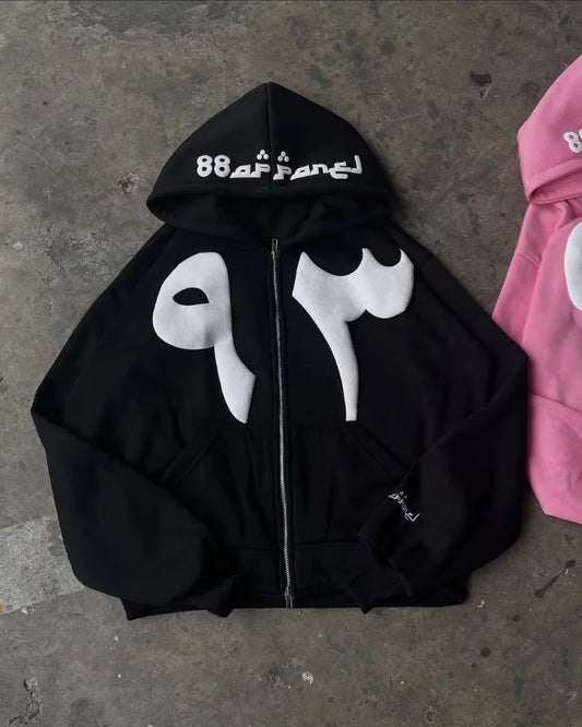 Letter Foam Zipper Hoodie