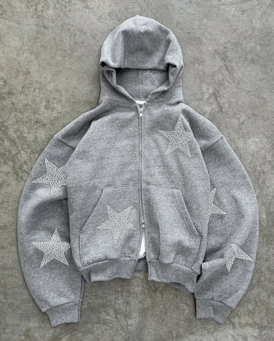 Star Heather Grey Zip Up Hoodie Tracksuit