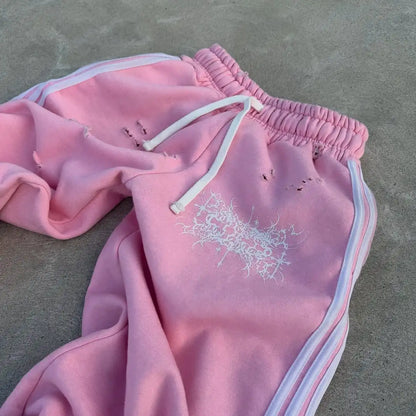 side stripe print straight pants