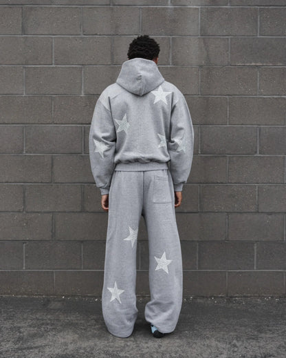 Star Heather Grey Zip Up Hoodie Tracksuit